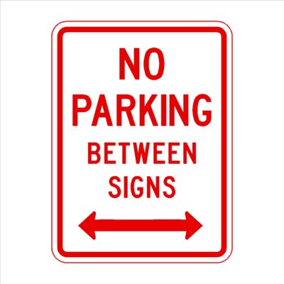 No Parking Between Signs Double Headed Arrow