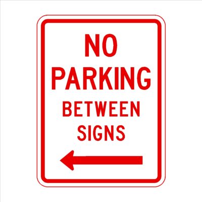 No Parking Between Signs Arrow Left
