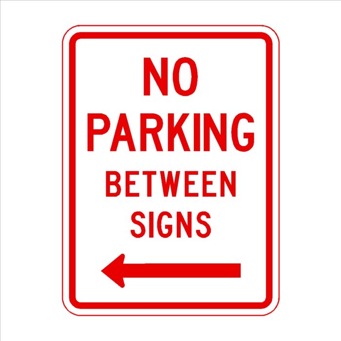 No Parking Between Signs Arrow Left