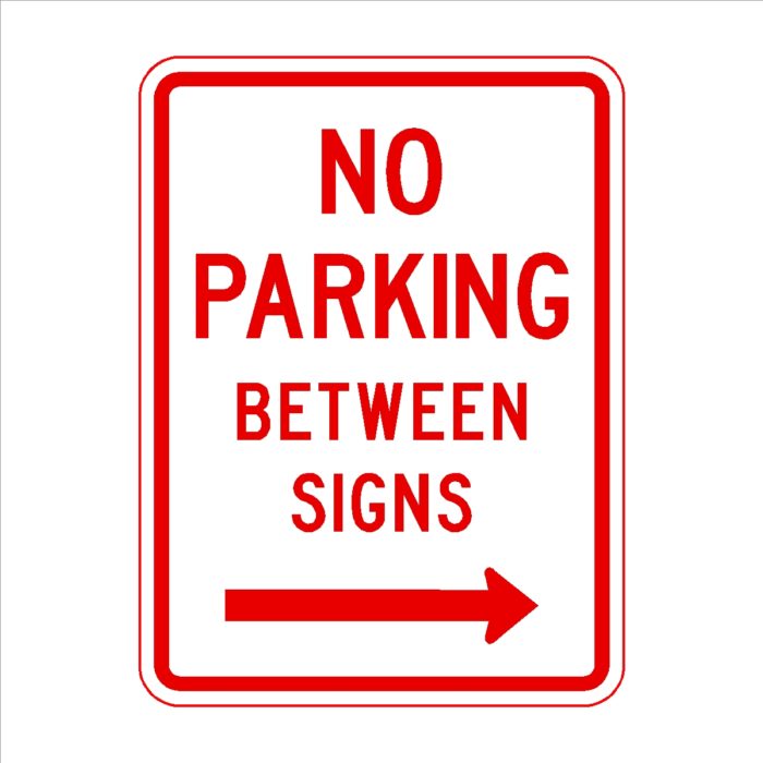 No Parking Between Signs Arrow Right
