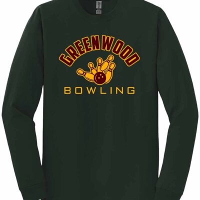 GHS Bowling Gildan Long Sleeve T-Shirt Bowling Pins Forest Green